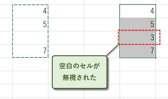 空白セルが無視された