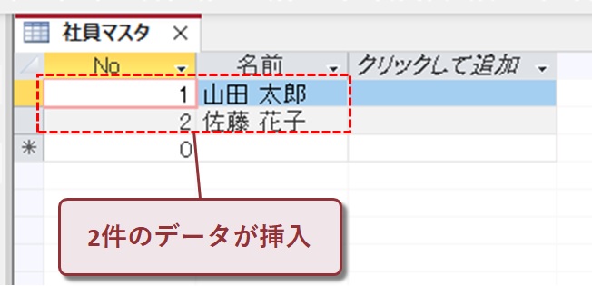 2件のデータが挿入