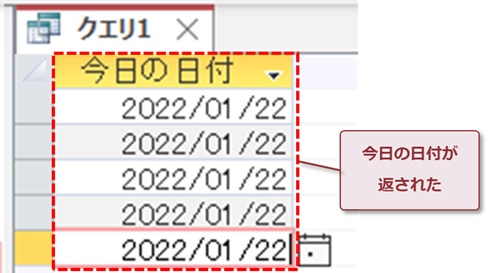今日の日付が計算された