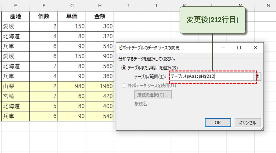 変更後の最終行