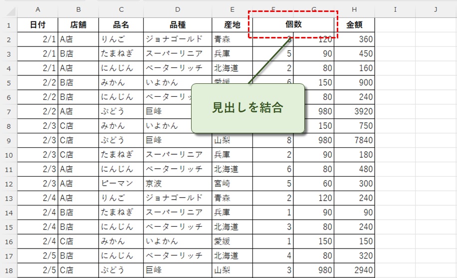 見出しを結合