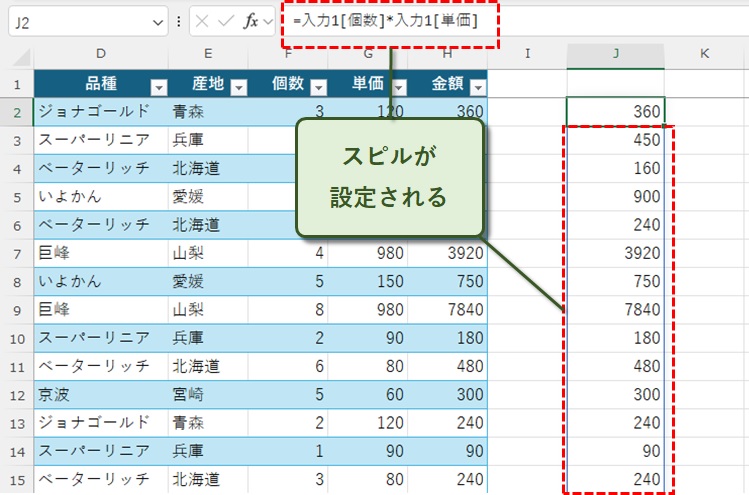 スピルが設定される