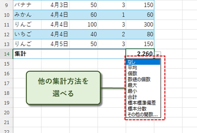 他の集計方法を選べる